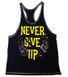 Men`s Stringer tank top Never give up, black, yellow print, size L