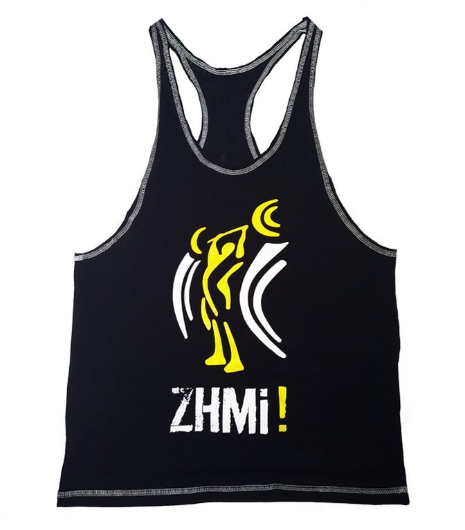 Men's T-shirt Zhmi! black, yellow print, size L
