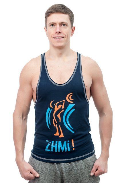 Майка чоловіча Zhmi! чорна, помаранчево блакитний принт, S