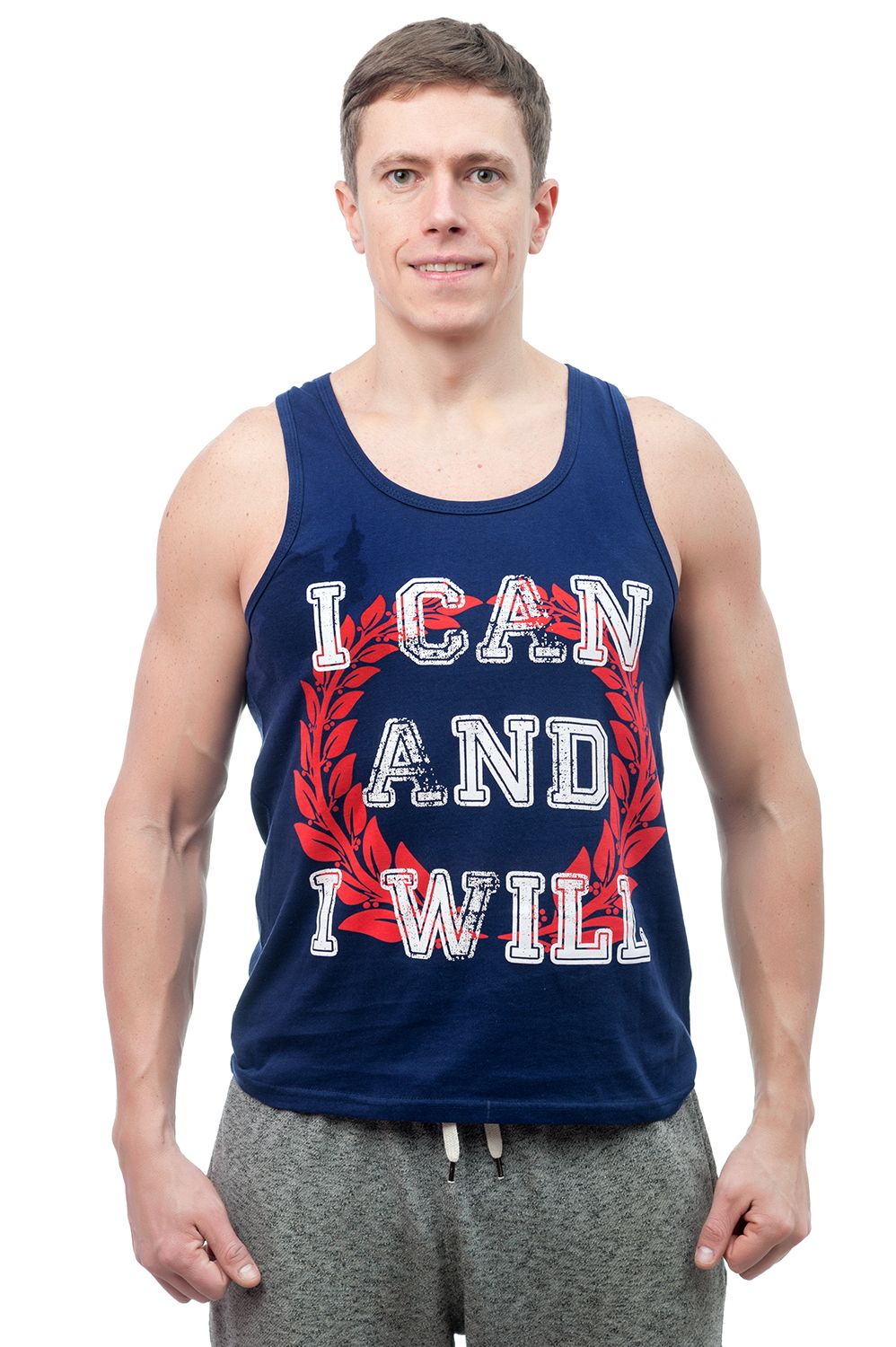 Men`s t-shirt I can and i will, dark blue, wreath, size S