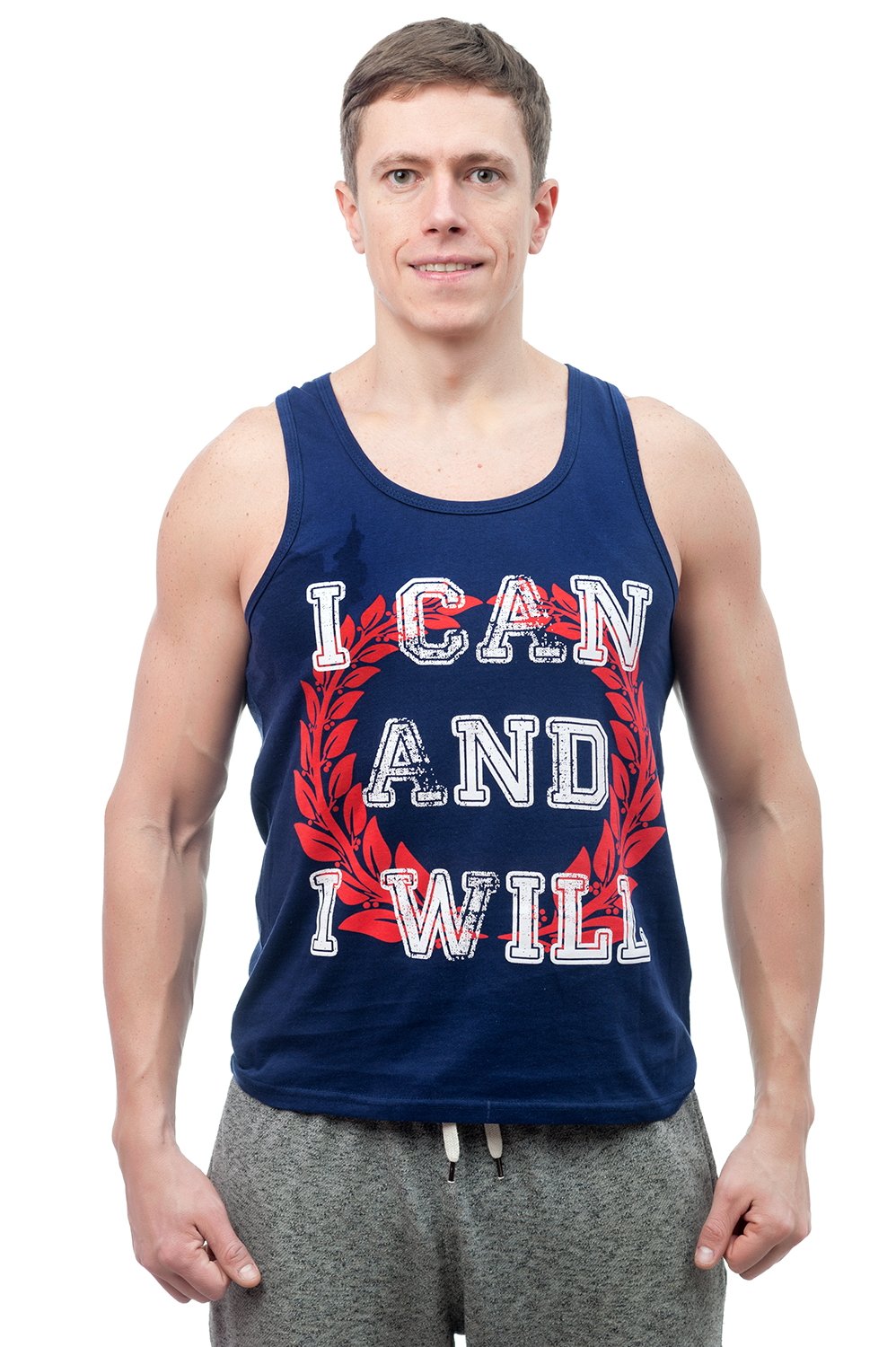 Men`s t-shirt I can and i will, dark blue, wreath, size M