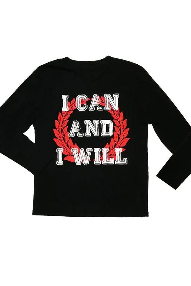 Longsleeve unisex I can and i will, black with wreath, M