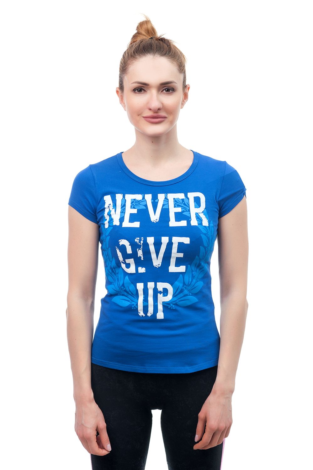 Women's Tee Never give up, blue electric, XS