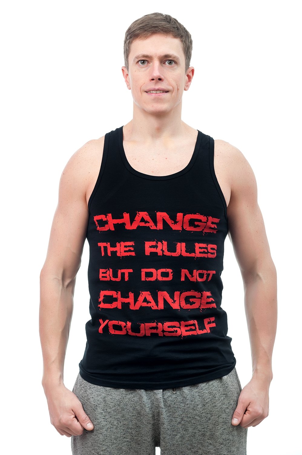 Men's T-shirt Change the rules, black, red print, size S